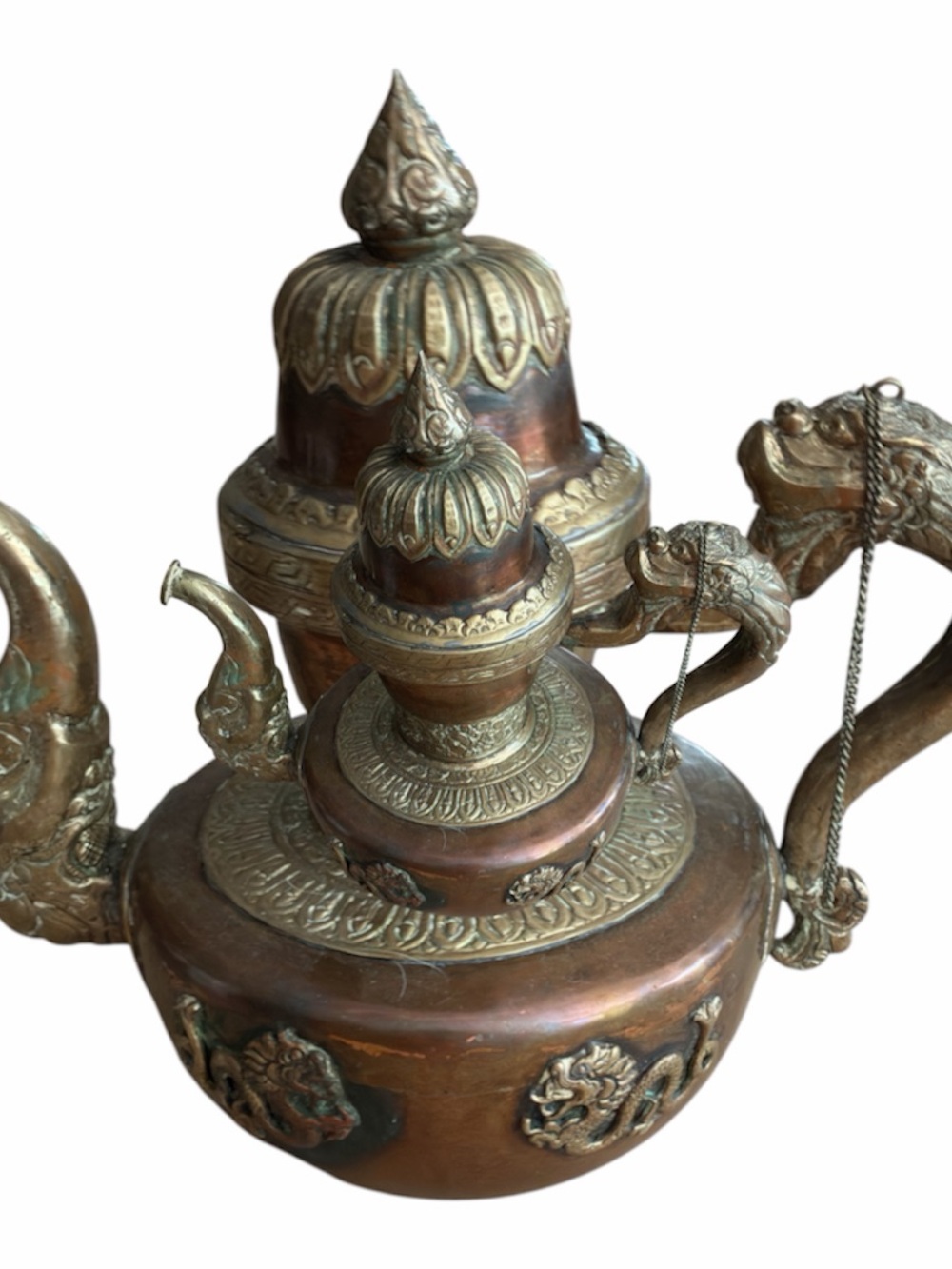 Tibetan copper butter tea pot bumpa Bumpha tea ewer. Antique vintage.
